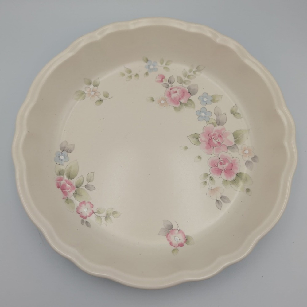 Pfaltzgraff Tea Rose Stoneware Fluted Baking Pie Plate Pan Dish 9.5" Vintage